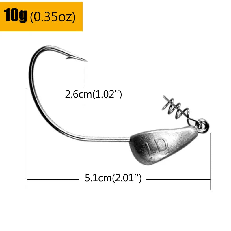 Mrlurion 3.5g 5g 7g 10g 15g 21g jig head fishing hook tackle for soft worm lure bait , with spin lock pin spinner lure hook