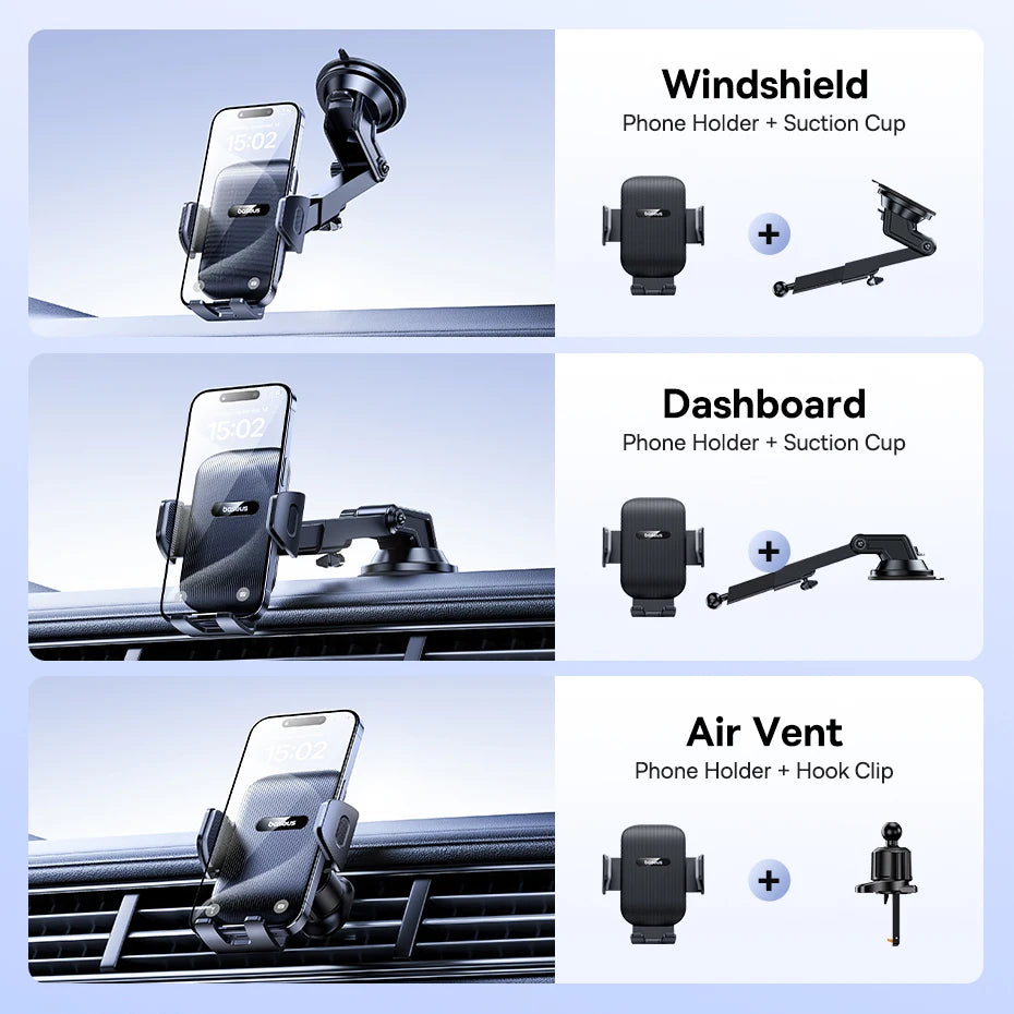 Baseus Car Phone Holder Sucker for Dashboard Windshield Mobile Car Cell Phone Holder Clamp For iPhone Pro Xiaomi Huawei Samsung