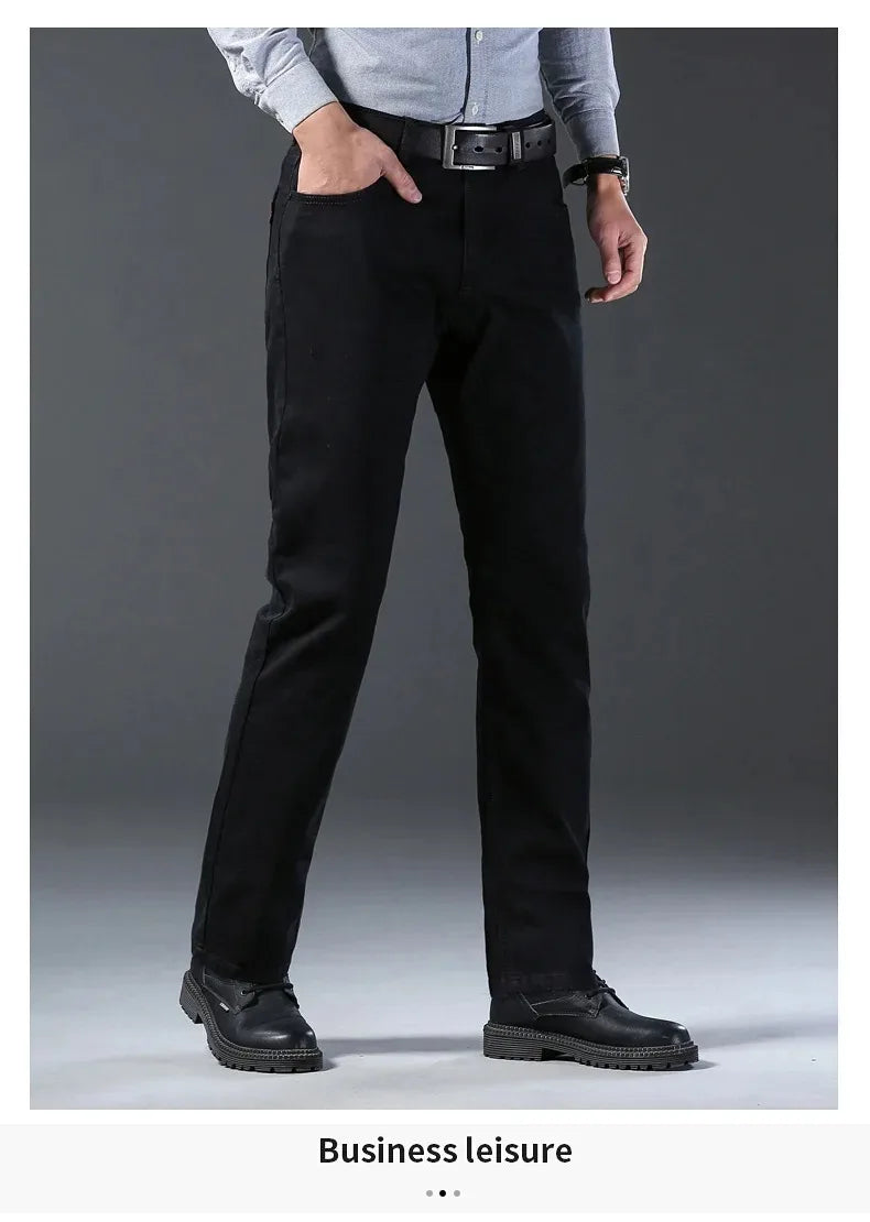 Men's Black Denim Jeans, Straight Leg, Stretch, Casual Work Trousers