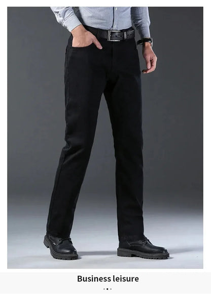 Men's Black Denim Jeans, Straight Leg, Stretch, Casual Work Trousers