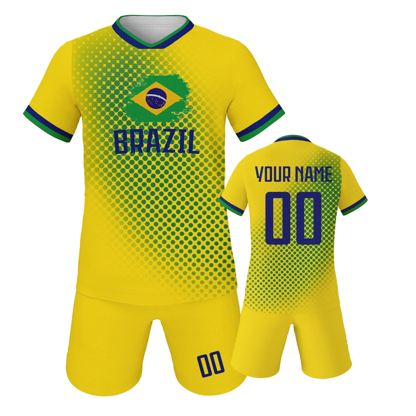 Custom Soccer Jersey Set Brazil Personalized Name Number Football Shirt for School Team Club Kids Youth Practice Soccer Uniform