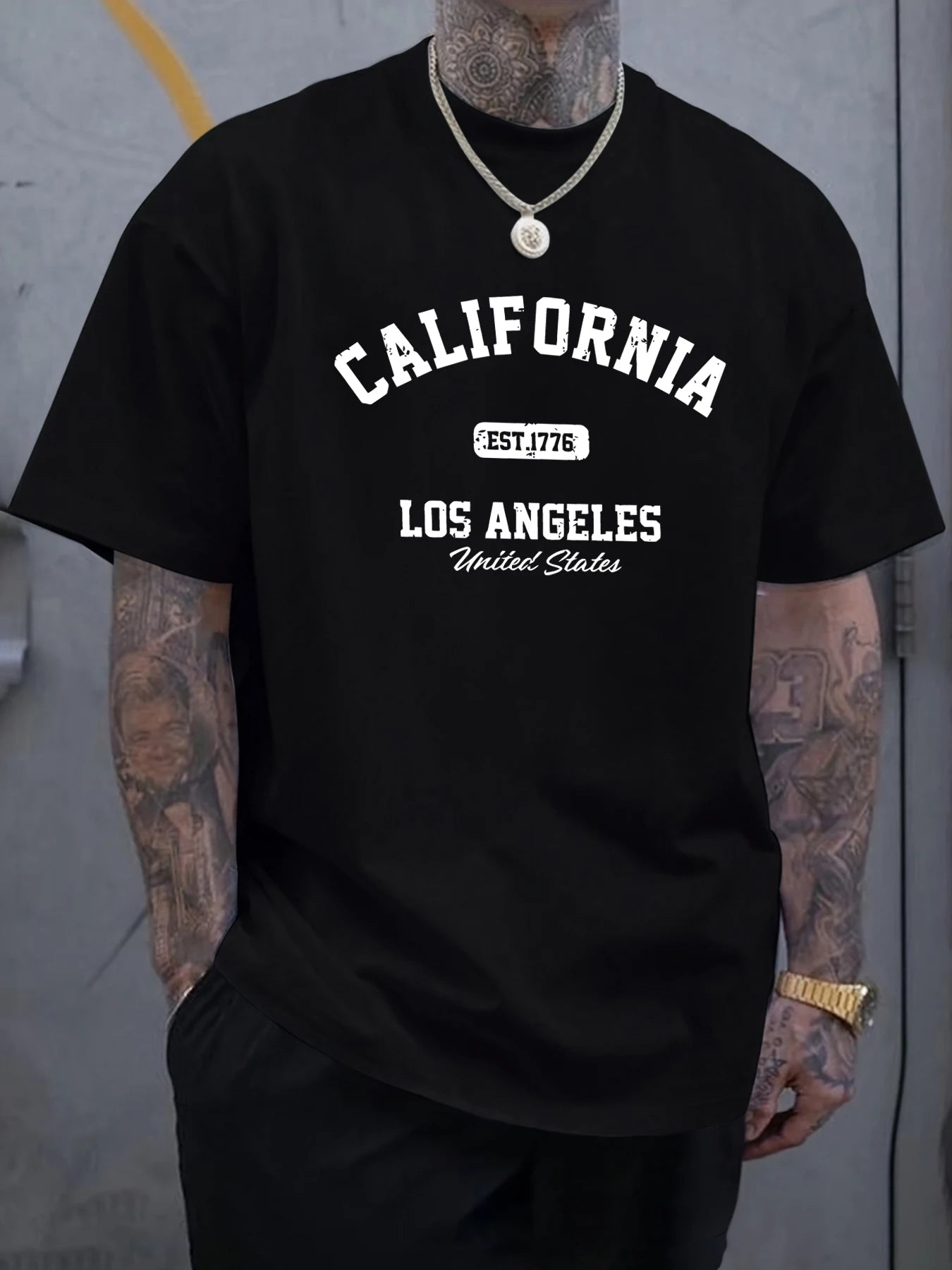 California Los Angeles Printing Male Tee Shirts Hip Hop All-Match Tops Oversized Fashion T-Shirt Cotton Crewneck Short Sleeve