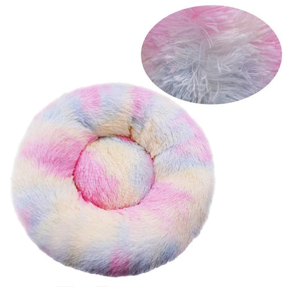 Round Plush Pet Bed for Cats and Dogs, Indoor Sofa