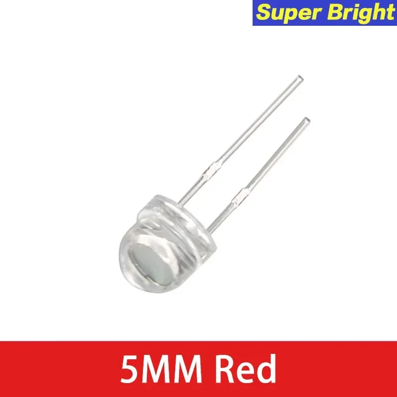 100pcs LED Diode F5 Super Bright Straw Hat LED 5mm Light Emitting Diodes Blue Green Red Yellow White, for DIY Electronic