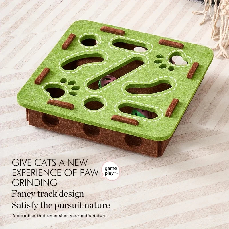 Interactive Felt Cat Puzzle Toy with Maze Tunnel