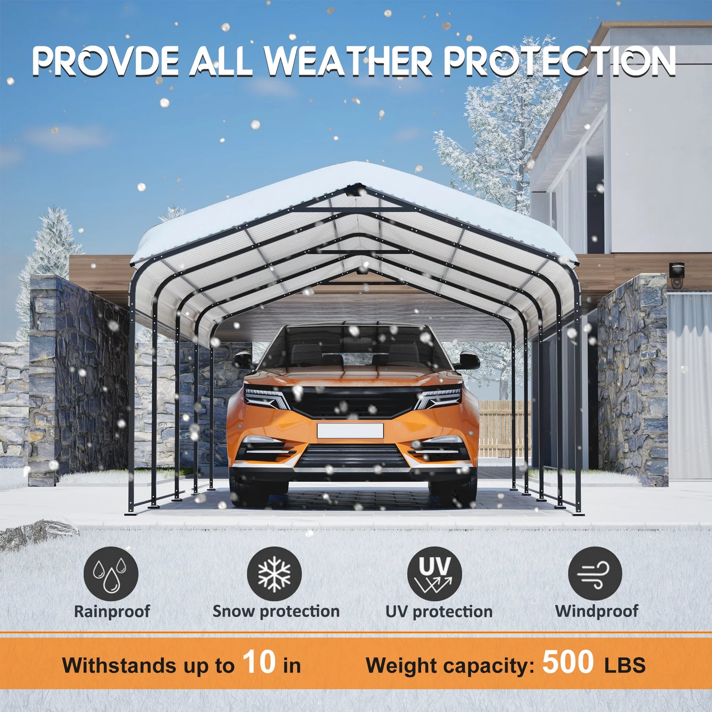 12x20 FT Heavy Duty Metal Carport, All-Weather Galvanized Steel Shelter for Cars, Trucks, Boats & SUVs in Black