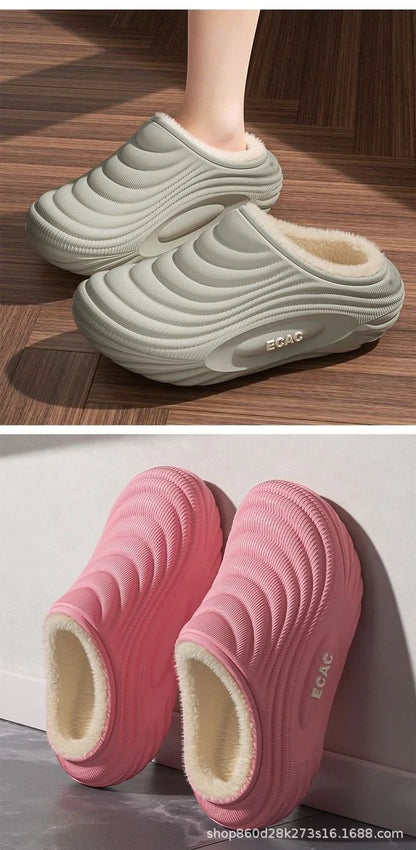 Waterproof Indoor Slippers For Men EVA Sole Fleece Lined Non Slip Winter