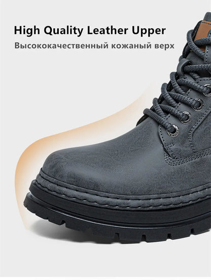 Men's Winter Snow Boots Leather Plush Lining Ankle High Lace Up