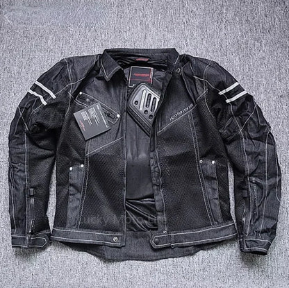 Motorcycle Jacket, Denim Mesh, Breathable, Polyester and Cotton, Men's