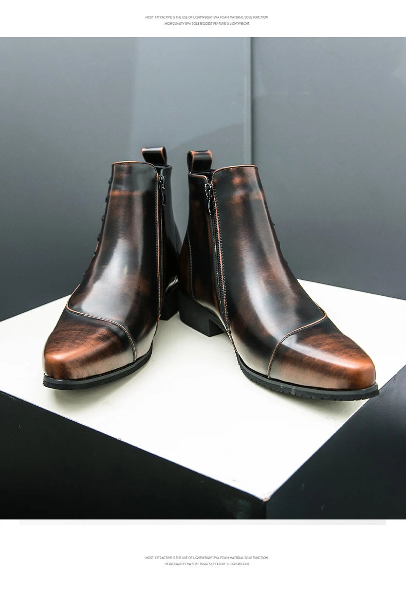 Men's Leather Riding Boots Ankle High ZIP Closure PU Lined