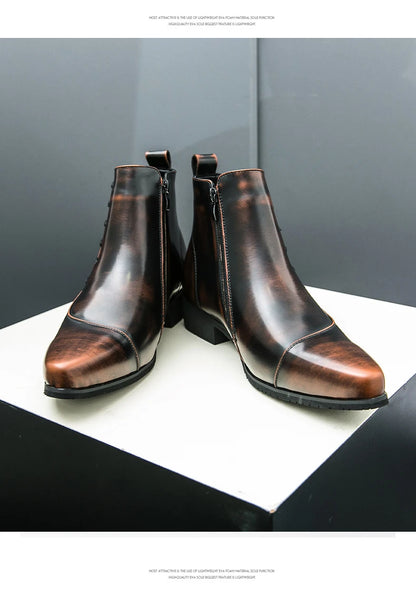 Men's Leather Riding Boots Ankle High ZIP Closure PU Lined