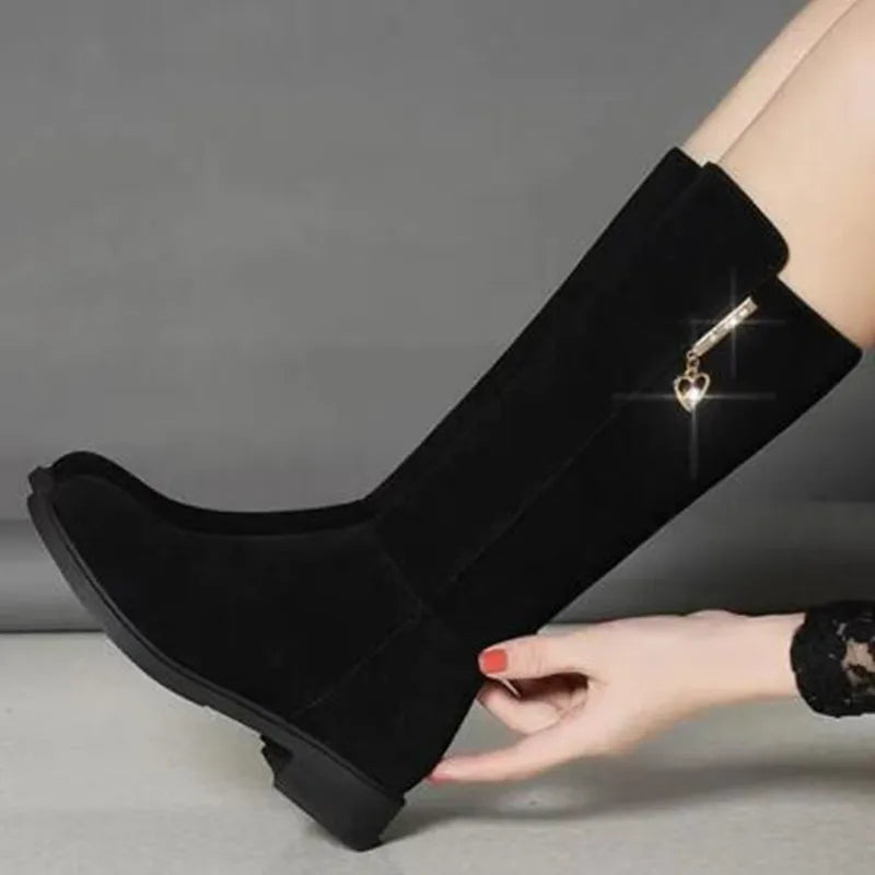 2025 New Women Warm Plush Snow Boots Casual Flat All-match Cotton Fashion Side Zipper Winter Shoes Thigh High Boot Botas Mujer