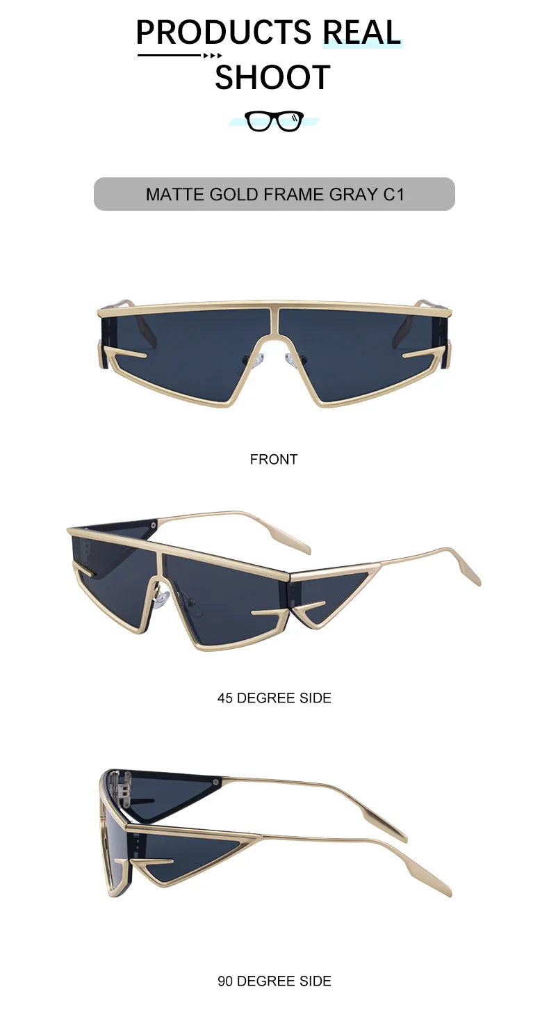 Y2K Punk Shield Sunglasses Square Frame UV400 Protection