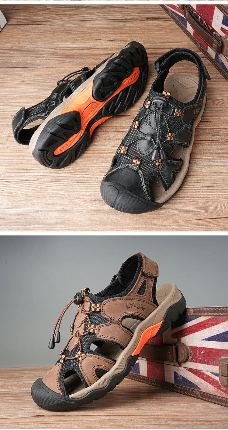 Blue Retro Leather Sandals Men Plus Size 48 Platform Sandals for Man High-quality Summer Men Shoes Comfortable Beach Sandals Man