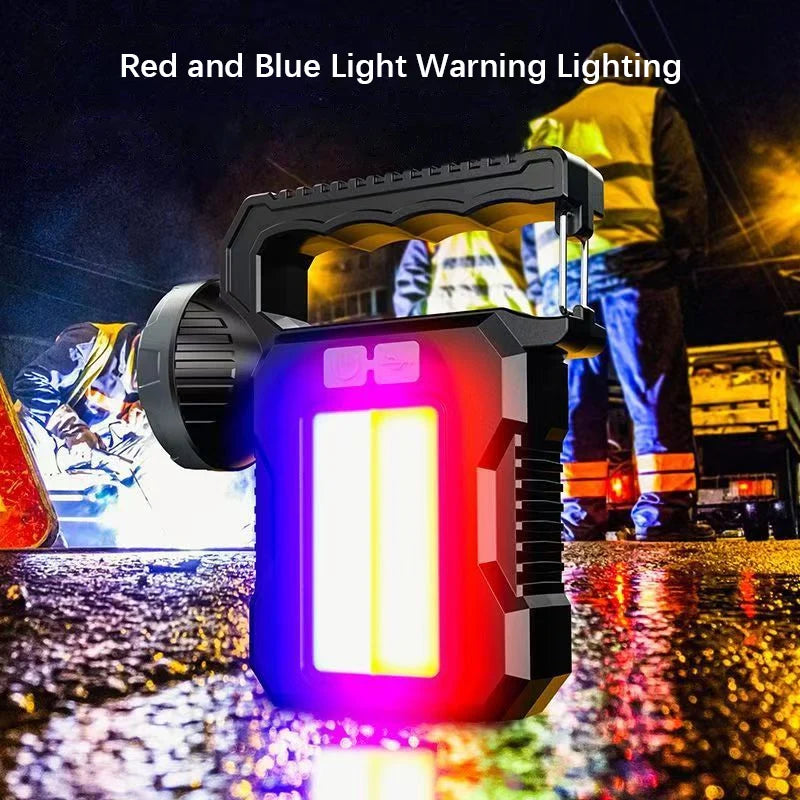 Solar Rechargeable LED Flashlight Searchlight With COB Work Light Lantern