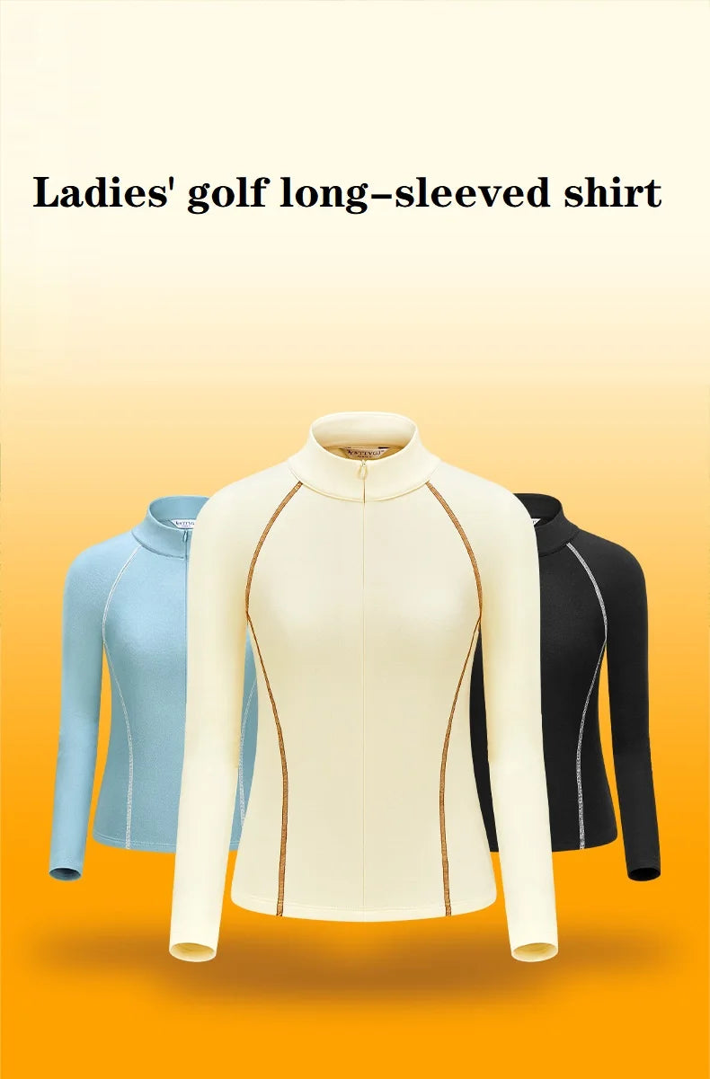 TTYGJ Slim Long Sleeve Golf Base Shirt Women Zipper Neck Warm Velvet Tops Autumn Winter Windproof Thicken Leisure Golf Blouse