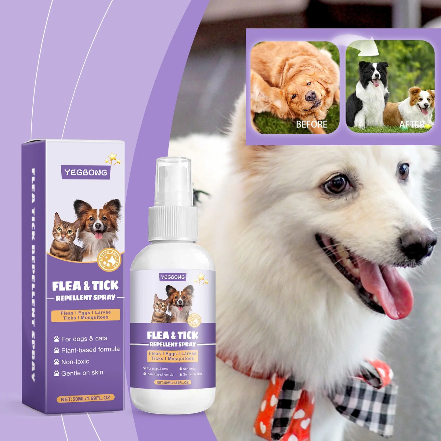 Pet Flea Repellent Spray Effectively Removing Fleas Ticks Relieve Skin Itching Natural Ingredients Non Irritating Pet Pest Spray