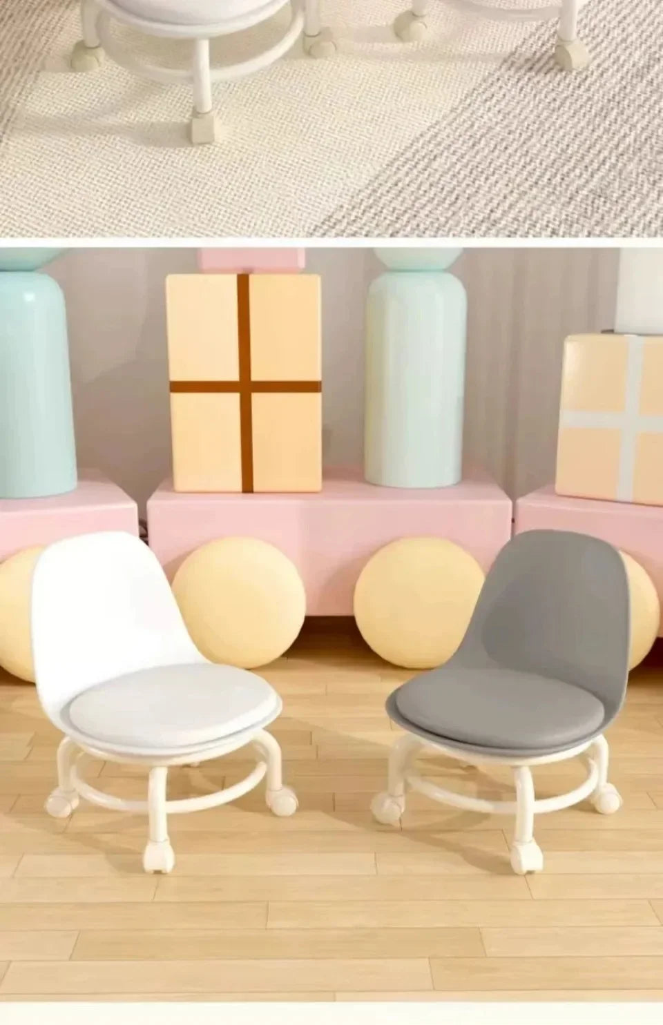 Household Backrest Pulley Low Stool Waist Protection 360 Degree Rotating Versatile Round Stools Modern Simple Universal Wheel