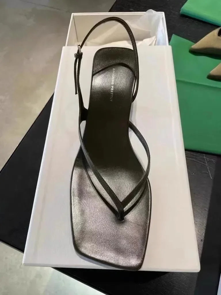 Retro Square Toe Clip Toe Sandals Kitten Heel Back Strap Brown Solid Concise French Style Sexy Fashion Women Shoes Summer Casual