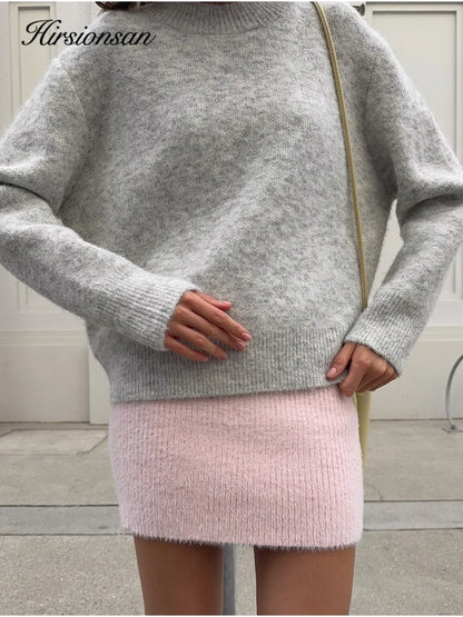 Womens O-Neck Knit Sweater Oversized Pullover Acrylic
