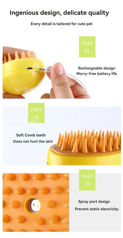 3-In-1 Electric Pet Grooming Brush With Steam Spray
