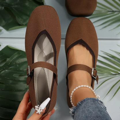 Mary Jane Buckle Flat Shoes Women Slip On Round Toe