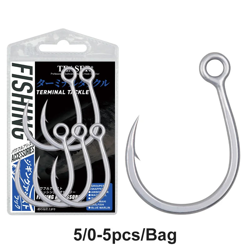 TEASER 8091 5X DIABLO Saltwater Popper Fishing Hook 2/0 3/0 4/0 5/0 7/0 Super Rust-proof Fishing Inline Single Heavy Hook
