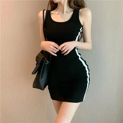 Summer Women Sleeveless Spaghetti Strap Mini Sheath Dress Polyester Elastane