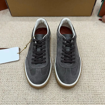 Men's Genuine Leather Lace Up Round Toe Trainer Shoes White