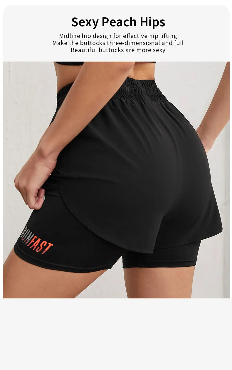 Women's High Rise Yoga Shorts With Elastic Proximity Control Running Shorts, Fake Two Pieces Pants