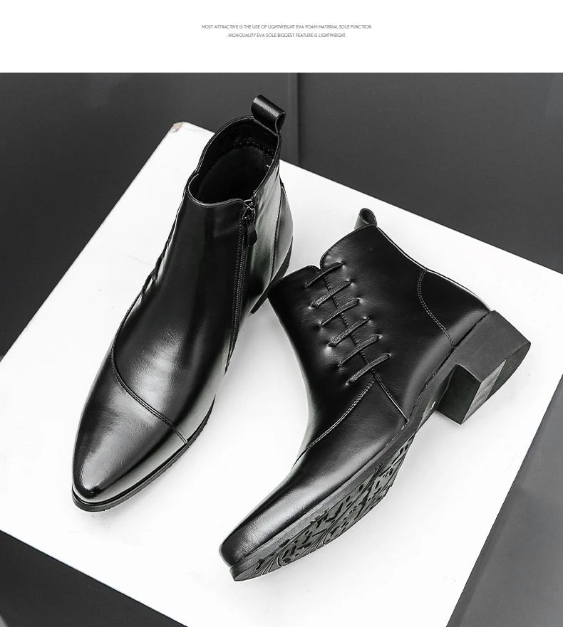 Men's Leather Riding Boots Ankle High ZIP Closure PU Lined