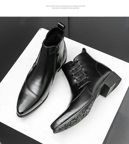 Men's Leather Riding Boots Ankle High ZIP Closure PU Lined