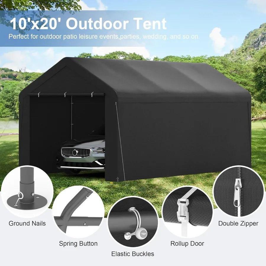 Carport Canopy Heavy Duty 10x20 ft Party Tent Portable Car Garage with Sidewalls 10 x 20 ft Black