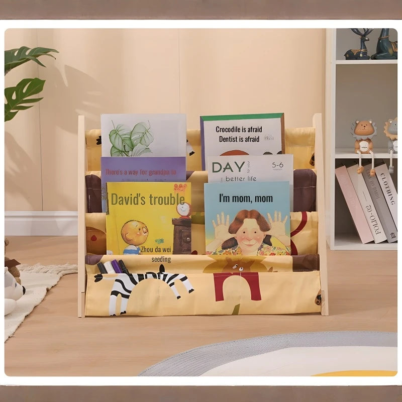 Wooden Movable Kids Bookshelf Multi-Layer Storage Bookcase Floor Standing Reading Shelf for Children's Books & Toys
