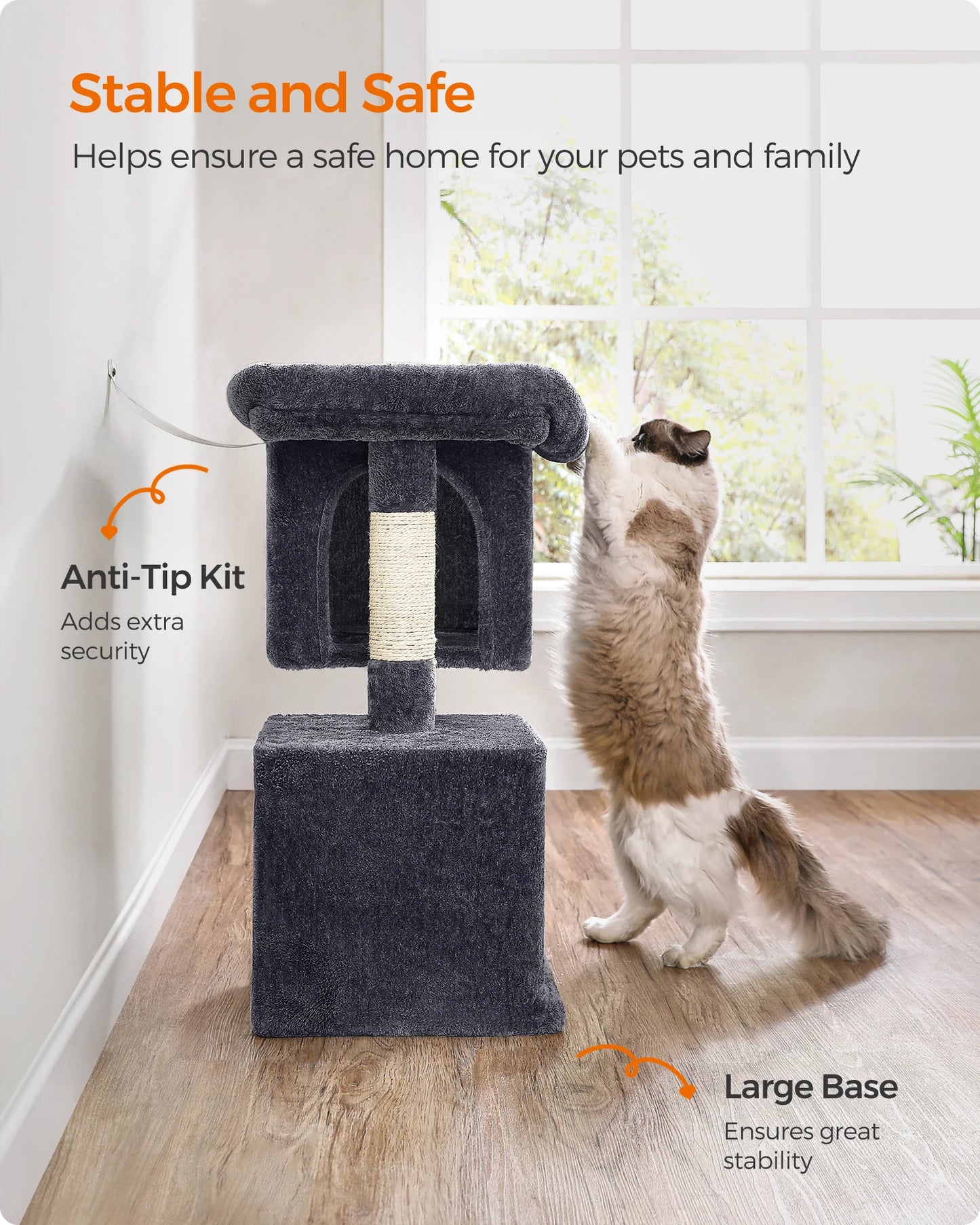 Feandrea Cat Tree, 29.1-Inch Cat Tower, M, Cat Condo for Medium Cats up to 11 lb, Large Cat Perch, 2 Cat Caves, Scratching Post