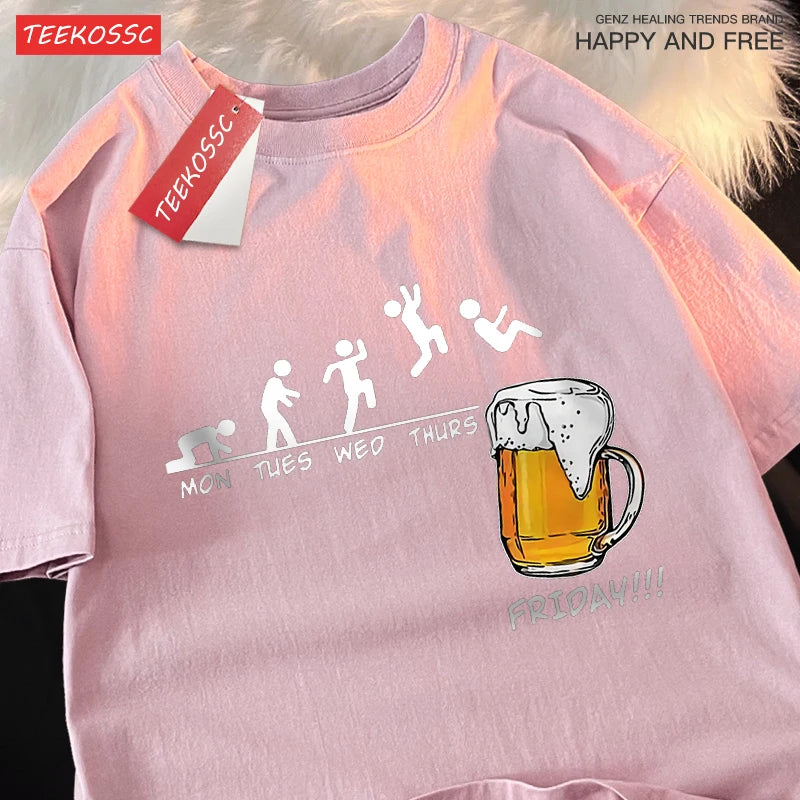 Friday Got Beer Freedom Fun Men Women Tshirt Harajuku Loose T Shirts Oversized Summer Short Sleeve Cotton Crewneck Casual Tshirt