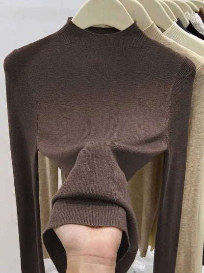 Women Turtleneck Knit Sweater Slim Fit Solid Color