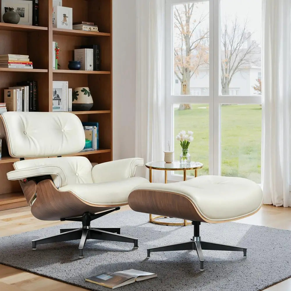 Mid-century Armchair Leather Lounges Chair ,ottoman include Living Room Furniture
