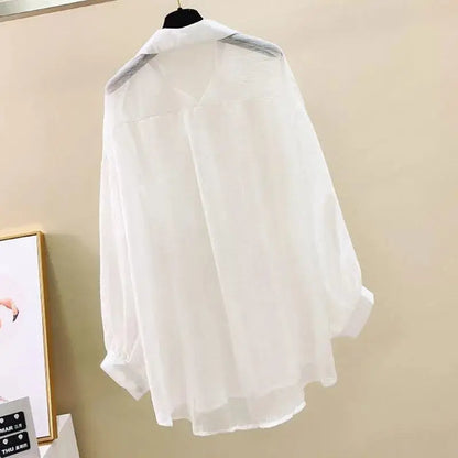 Chiffon See-Through Loose-Fit Long Blouse For Women