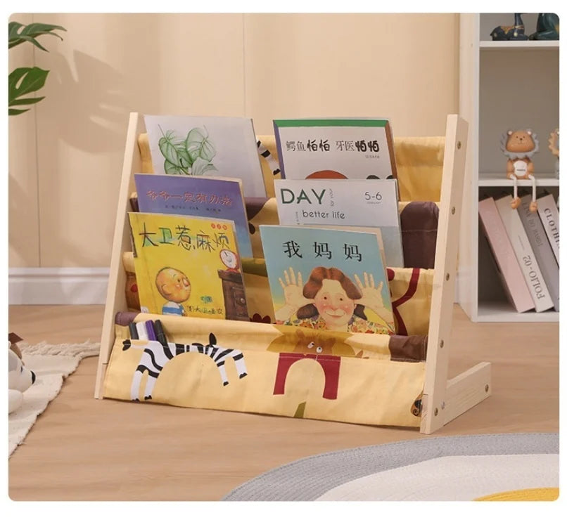 Wooden Movable Kids Bookshelf Multi-Layer Storage Bookcase Floor Standing Reading Shelf for Children's Books & Toys