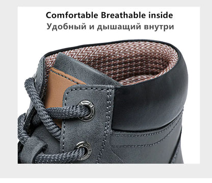 Men's Winter Snow Boots Leather Plush Lining Ankle High Lace Up