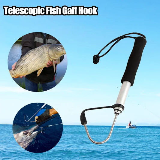 Telescopic Fish Gaff Hook,About 28-60cm Stainless Steel Ice Sea Fishing Spear Hook Portable Retractable Fishing Tackle equipment