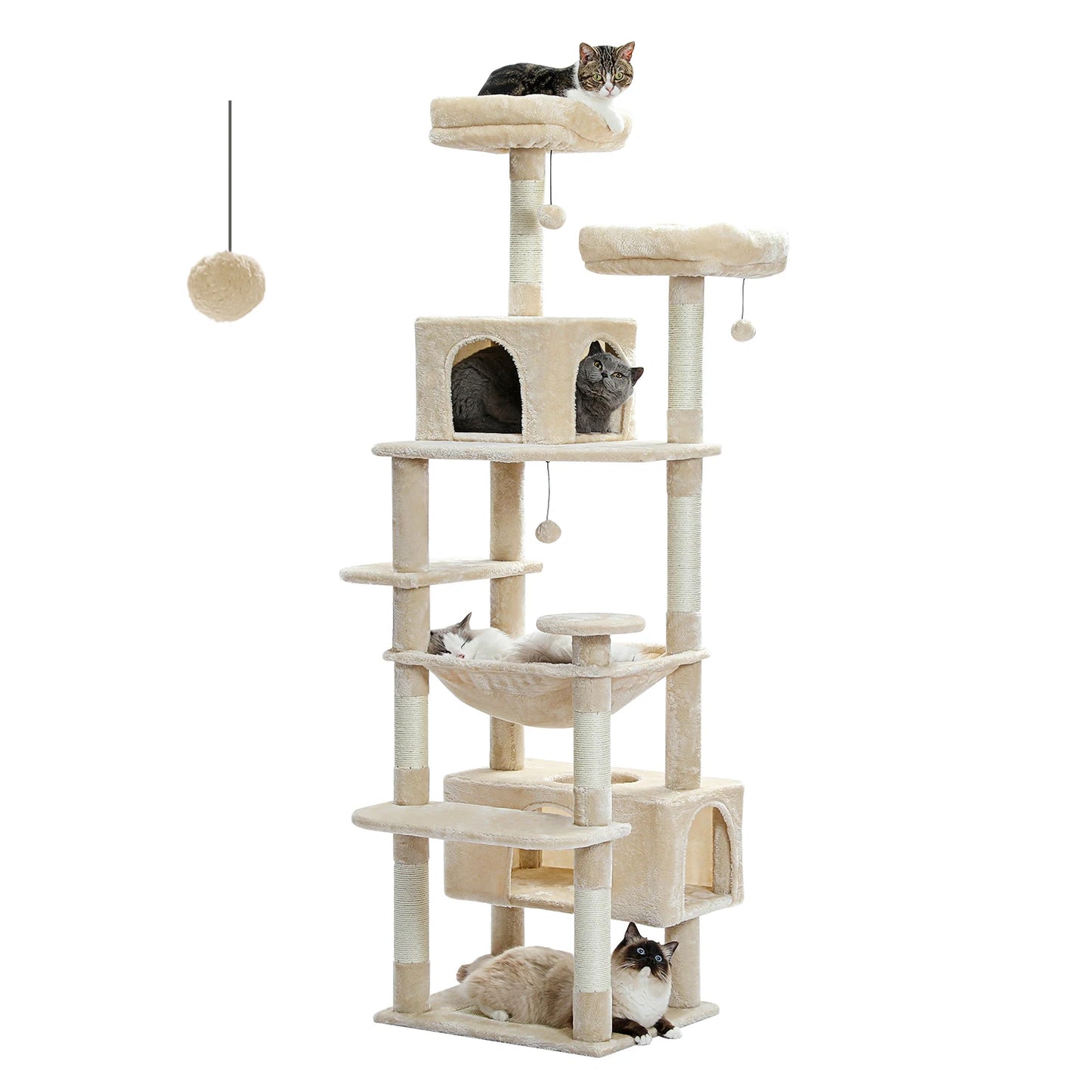 Spacious Cat Tree Tower with Hammocks and Scratching Posts