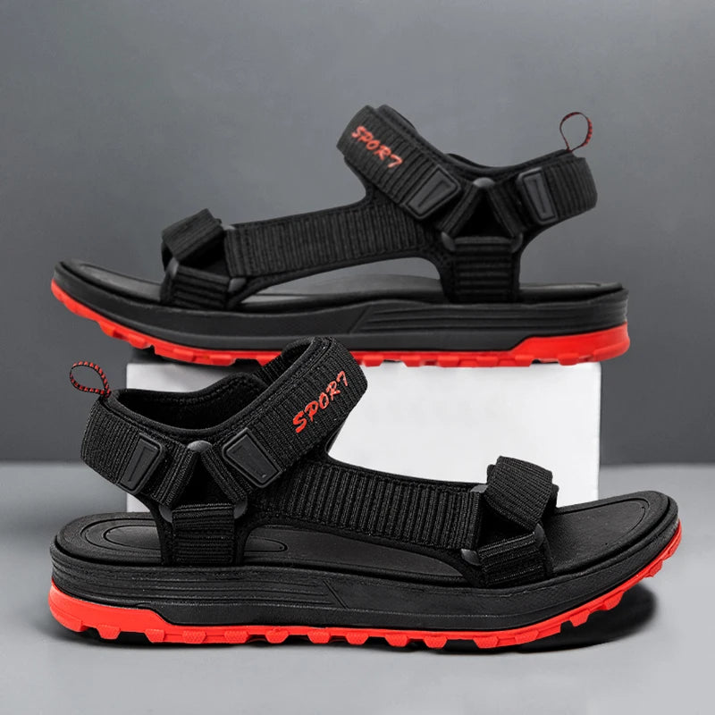 Men's Open Toe Sandals Breathable Casual Beach Shoes Black EVA Insole