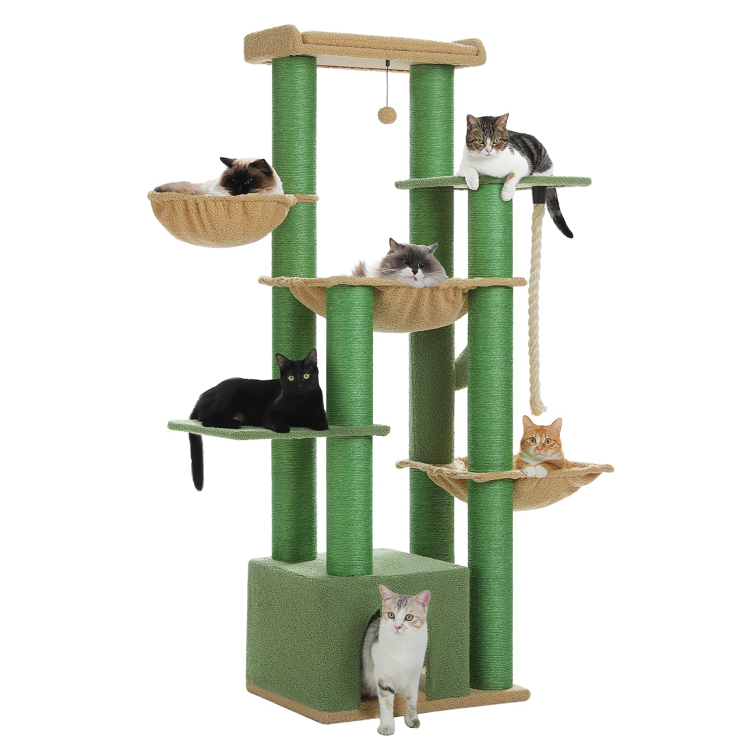 Multi-Level Cat Tree with Scratching Posts, Cozy Condo, Super Large Perch, Deep Hammocks, Tall Cat Tower for Indoor Adult Cats