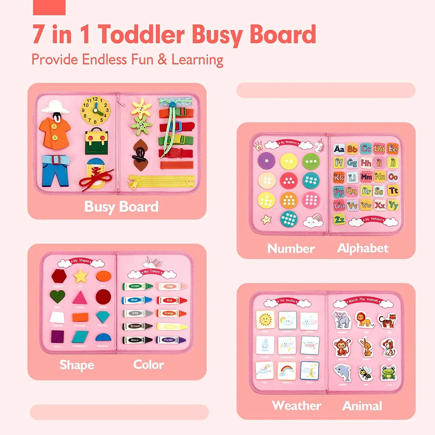 Montessori Toys Busy Board Toddler Sensory Activity Developing Board for Motor Skills， Educational Travel Activity Toys