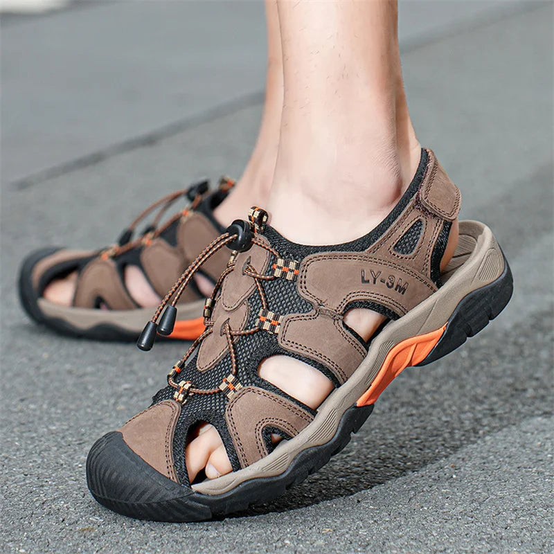 Blue Retro Leather Sandals Men Plus Size 48 Platform Sandals for Man High-quality Summer Men Shoes Comfortable Beach Sandals Man