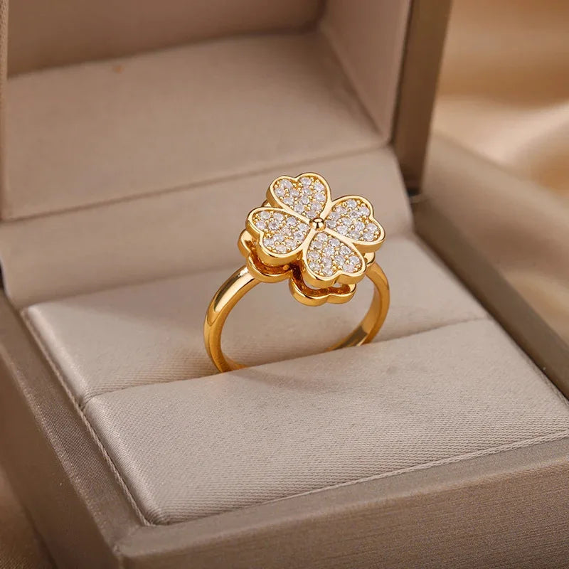 Luxury Anti-Anxiety Fidget Ring – Four Leaf Clover Design