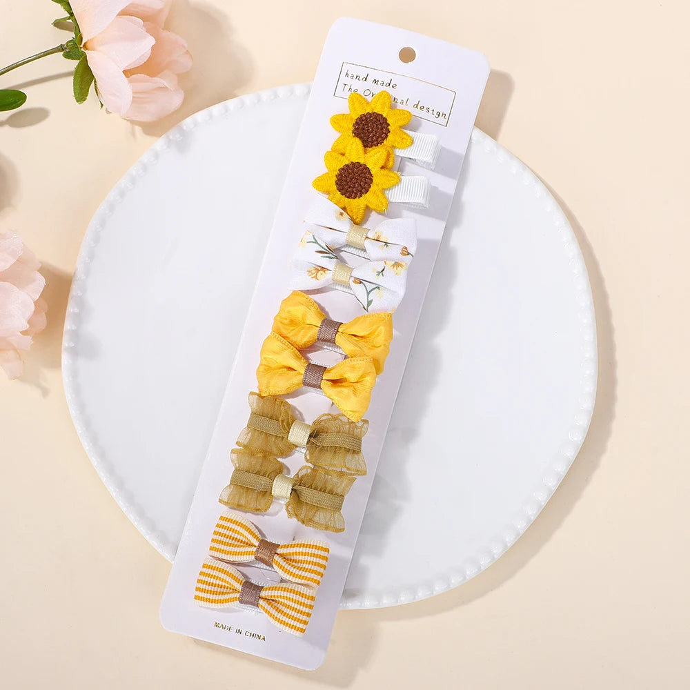 RAINBOW BOWS 10Pcs/set Handmade Fabric Printed Barrette Boutique Mini Bangs Bow Hair Clip Ins Daisy Hairgripes 2025 Spring Style