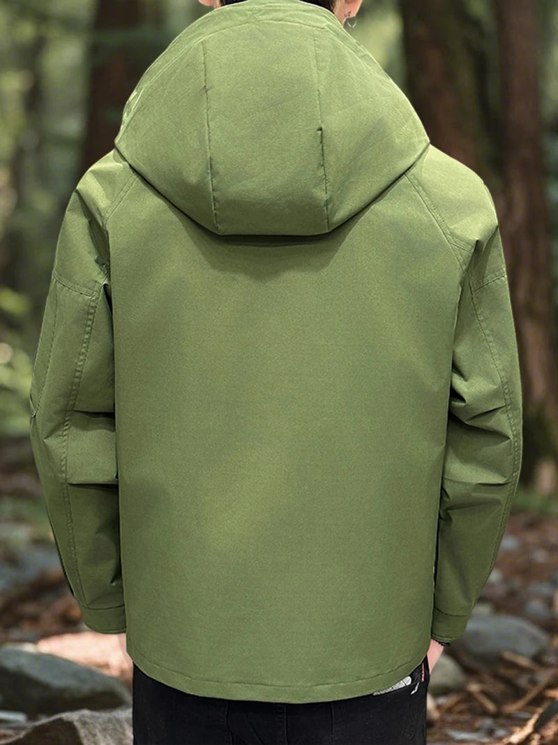 Waterproof Jacket Men Outdoor Softshell Zip Up Hooded Jacket Windbreaker Hiking Camping Coats Lightweight Spring Autumn Coats